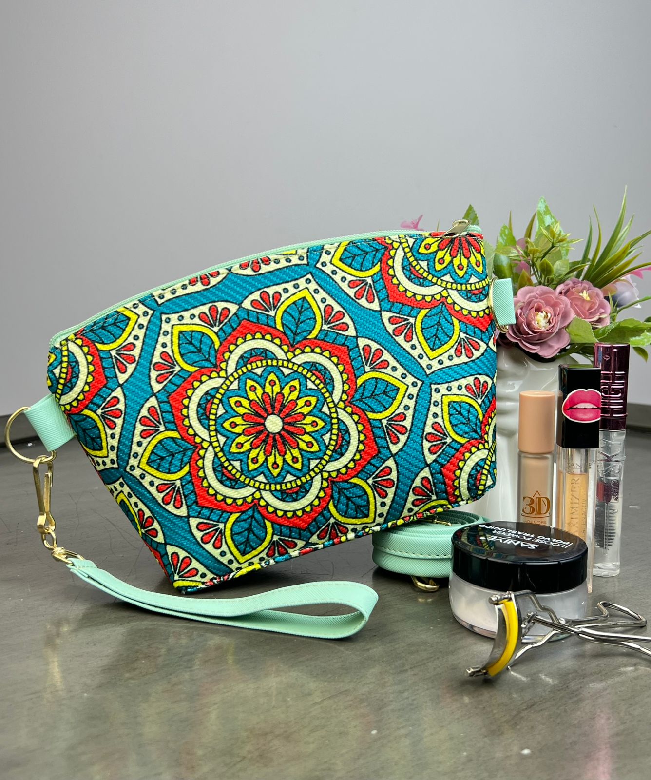 COSMETIQUERA YUTE MANDALAS VERDE/ROJO/AMARILLO