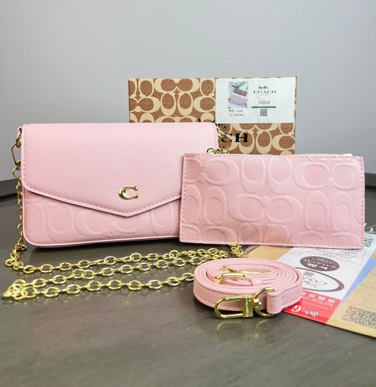 DUO COACH CROSSBODY Y MONEDERO ROSA