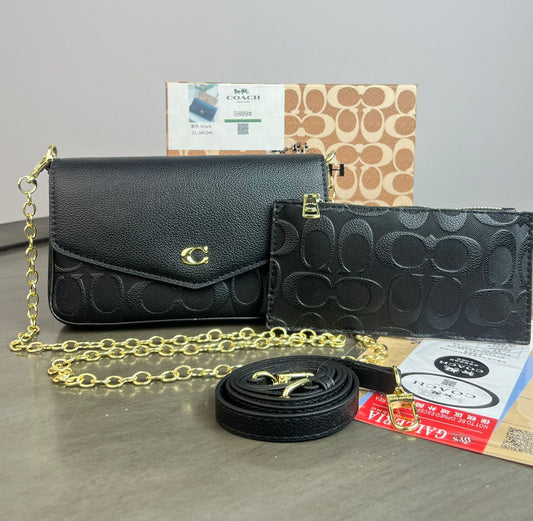 DUO COACH CROSSBODY Y MONEDERO NEGRO