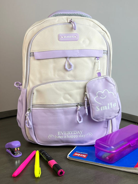MOCHILA CON MONEDERO SMILE LILA/HUESO