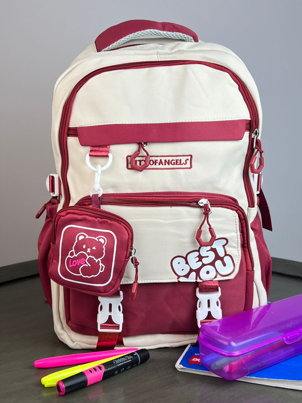 MOCHILA CON MONEDERO BEST YOU HUESO/VINO