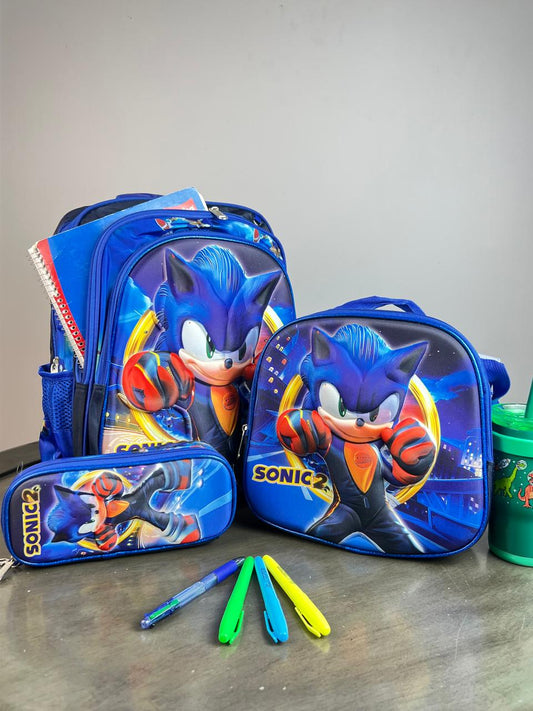 COMBO ESCOLAR PERSONAJES SONIC 2 AZUL MARINO/AZUL REY