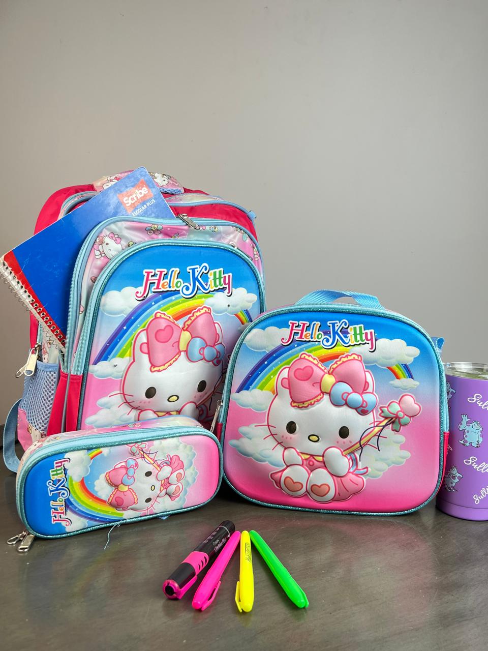 COMBO ESCOLAR PERSONAJES HELLO KITTY ROSA ARCOIRIS