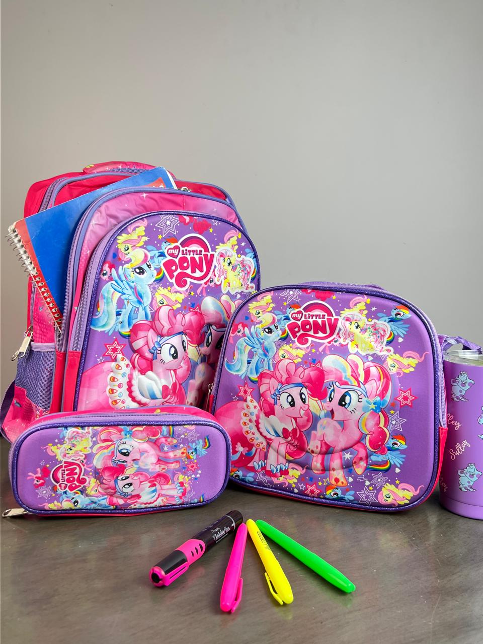 COMBO ESCOLAR PERSONAJES PEQUEÑO PONY LILA/ROSA