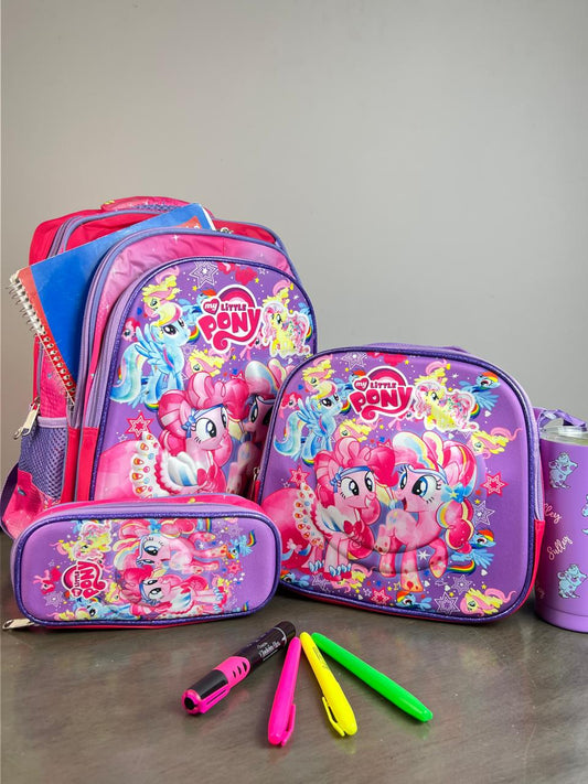 COMBO ESCOLAR PERSONAJES PEQUEÑO PONY LILA/ROSA