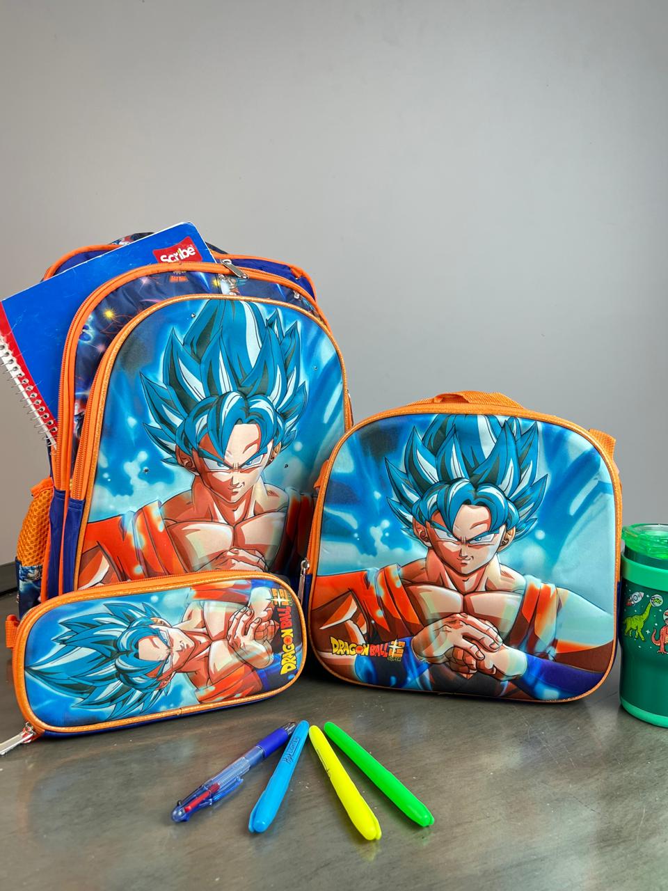 COMBO ESCOLAR PERSONAJES DRAGON BALL GOKU BLUE AZUL REY/NARANJA