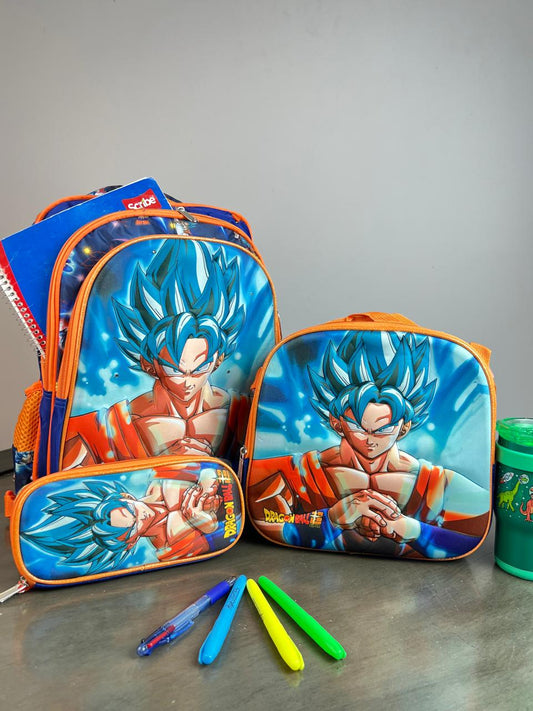 COMBO ESCOLAR PERSONAJES DRAGON BALL GOKU BLUE AZUL REY/NARANJA