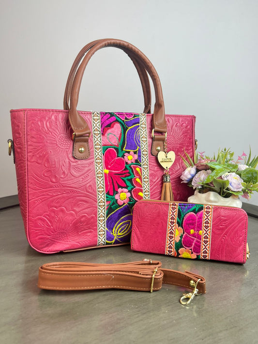 DUO FRANJA BORDADO Y PIEL GRASO CON CARTERA FIUSHA/COLORES F NEGRO