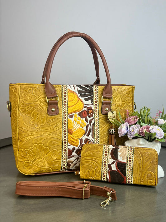 DUO FRANJA BORDADO Y PIEL GRASO CON CARTERA AVELLANA/OTOÑO F BLANCO