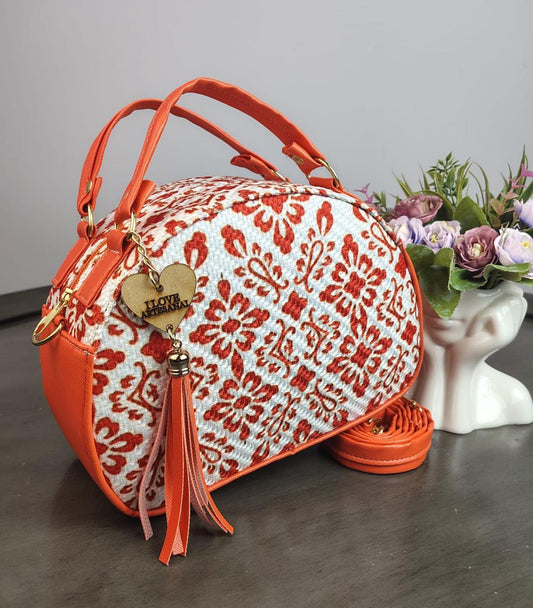 MALETITA YUTE TALAVERA FLORES NARANJA/F BLANCO