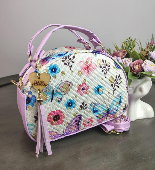 MALETITA YUTE MARIPOSAS F BLANCO / CONTORNO LILA