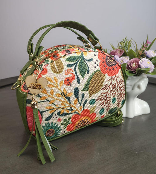MALETITA YUTE FLORES F BEIGE/ CONTORNO OLIVO