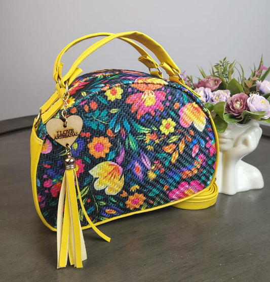 MALETITA YUTE FLORES F NEGRO/CONTORNO AMARILLO