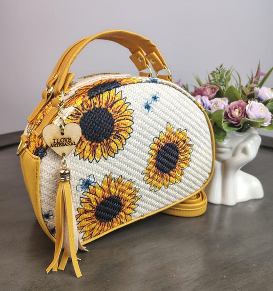 MALETITA YUTE GIRASOLES F BLANCO/CONTORNO MOSTAZA