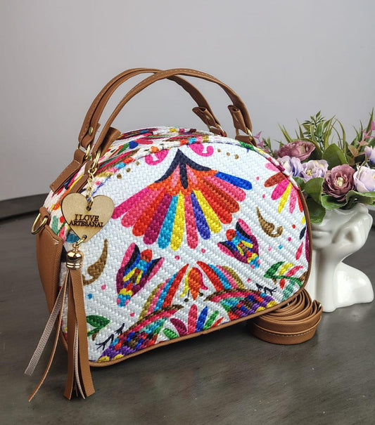 MALETITA YUTE OTOMI F BLANCO/CONTORNO CAMEL