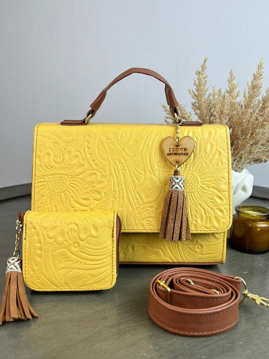 COMBO CAJITA ZAFIRO GRABADO FLORES/AZUL CIELO AMARILLO