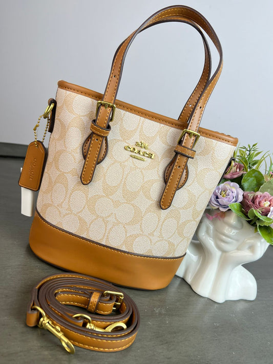 CROSSBODY COACH ESTILO CUBETA BEIGE/MOSTAZA