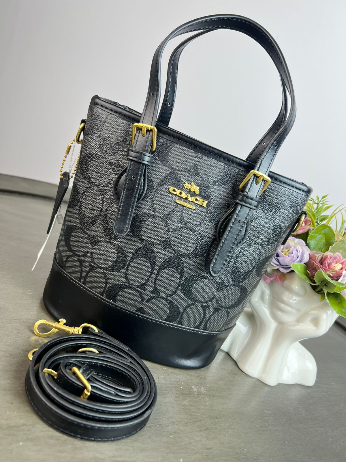 CROSSBODY COACH ESTILO CUBETA NEGRO