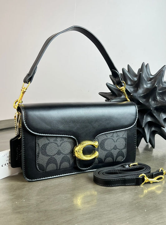 CROSSBODY COACH DOBLE BOLSA NEGRA LISA Y ESTAMPADO