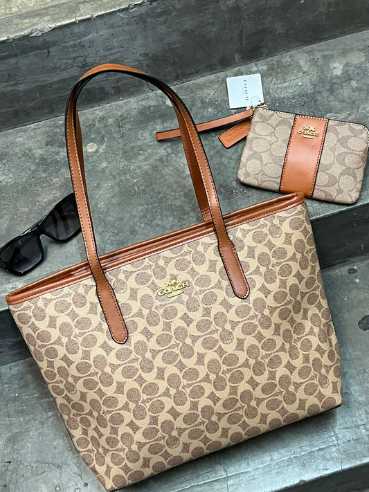 BOLSA COACH GRANDE CAFE CLARO ESTAMPADO