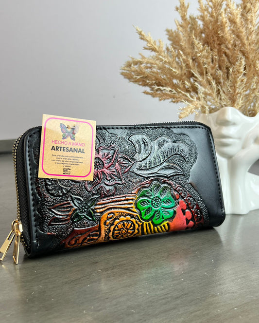 CARTERA ARTESANAL DOBLE CIERRE CALAVERA COLORES
