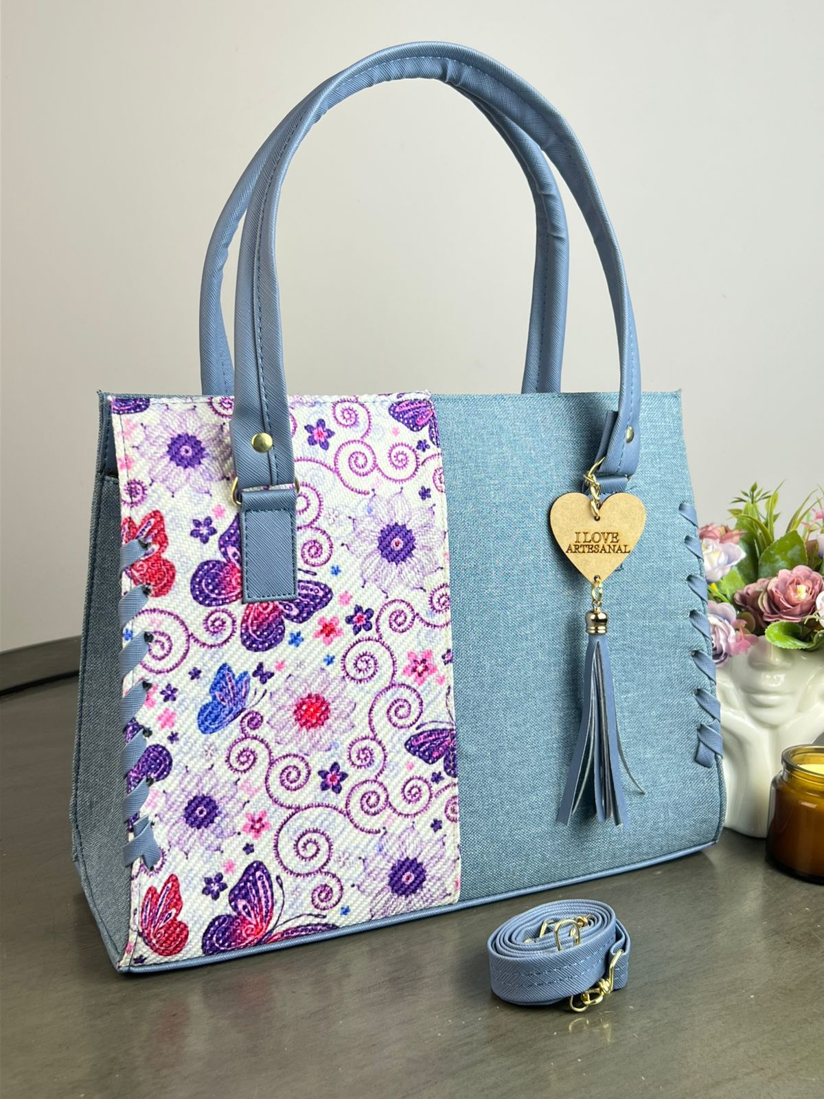 YUTE MODELO TEJIDA MEZCLILLA/ESTAMPADO MORADO