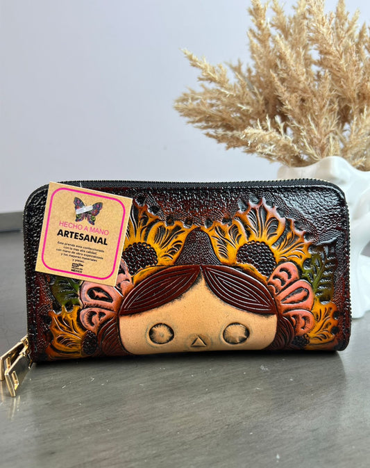 CARTERA ARTESANAL DOBLE CIERRE LELE MARRON