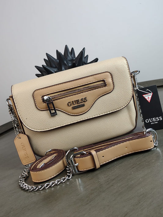 CROSSBODY GUESS CIERRE BEIGE LISO
