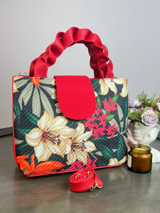 YUTE MODELO TRENZA ROJO/FLORES F NEGRO