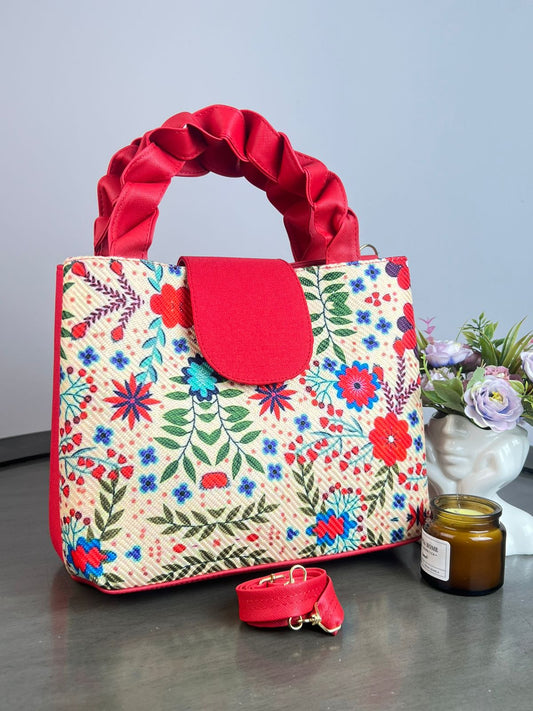 YUTE MODELO TRENZA ROJO/FLORES F BEIGE