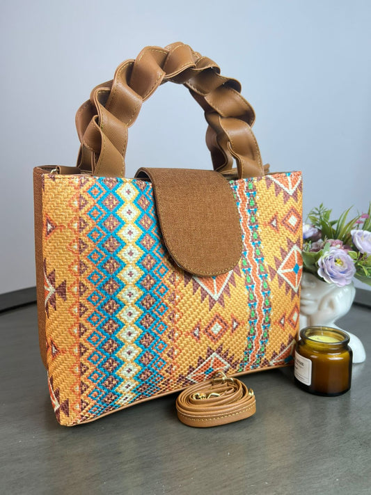 YUTE MODELO TRENZA CAMEL/ROMBOS