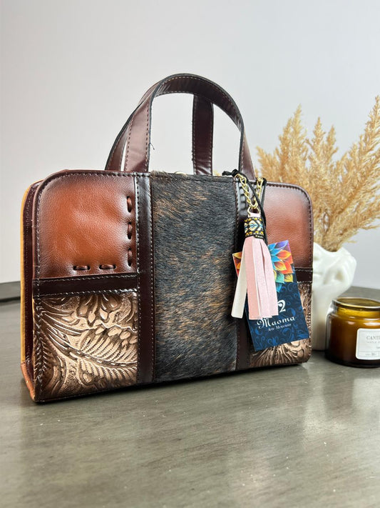MAOMA CROSSBODY MARRON FRANJA PELO PARDO OBSCURO