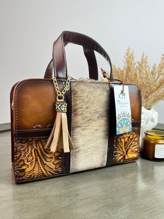 MAOMA CROSSBODY MARRON FRANJA PELO CLARO