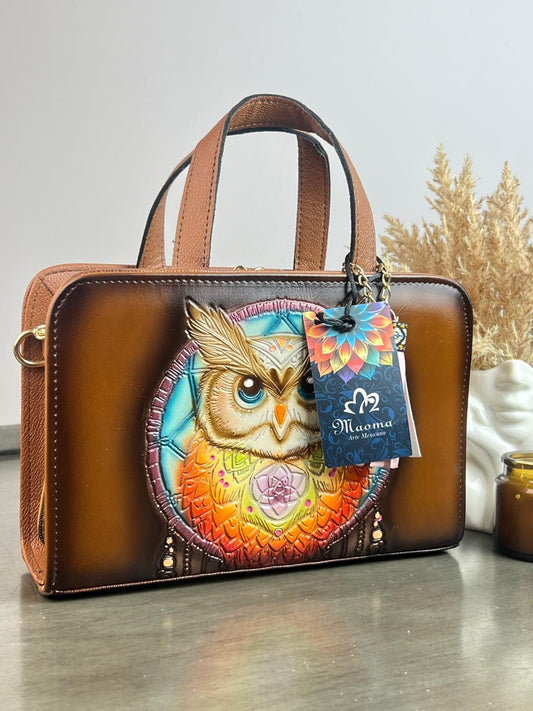 MAOMA CROSSBODY MARRON BUHO AZUL/AMARILLO