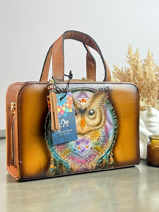 MAOMA CROSSBODY CAMEL BUHO LILA/AZUL