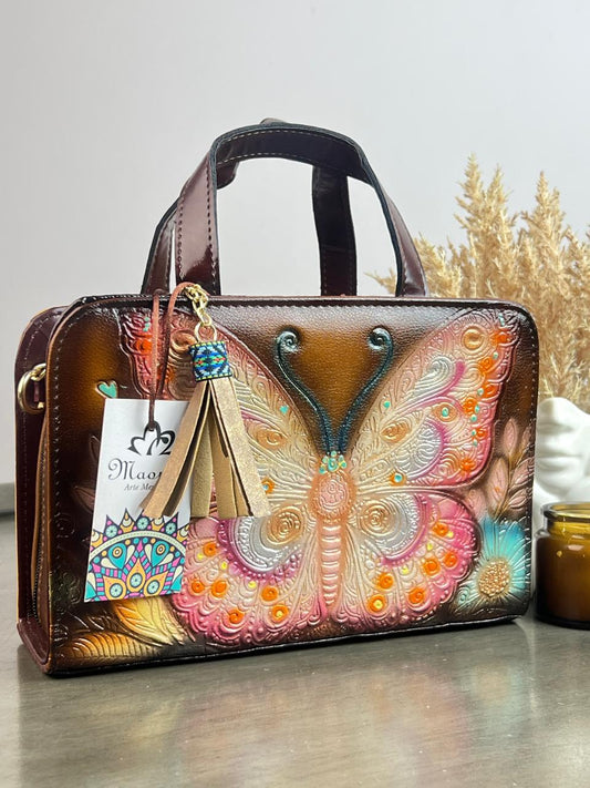 MAOMA CROSSBODY MARRON MARIPOSA NARANJA/PLATA