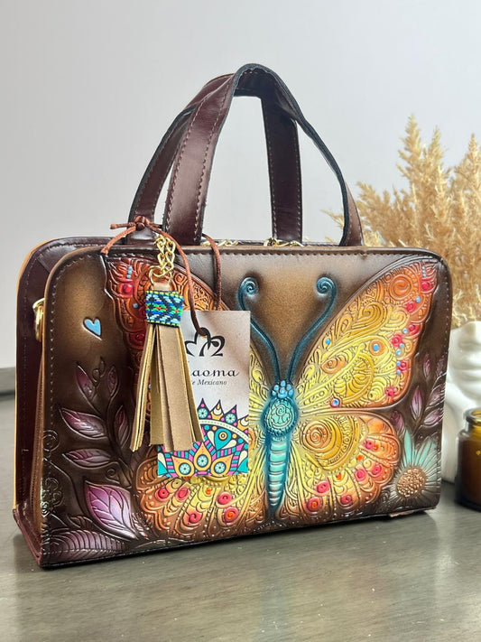 MAOMA CROSSBODY MARRON MARIPOSA AMARILLO/NARANJA