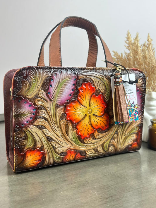 MAOMA CROSSBODY FLORES NARANJA/LILA