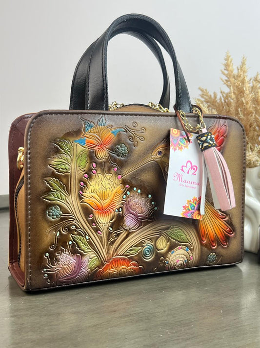 MAOMA CROSSBODY MARRON COLIBRÍ AMARILO/NARANJA