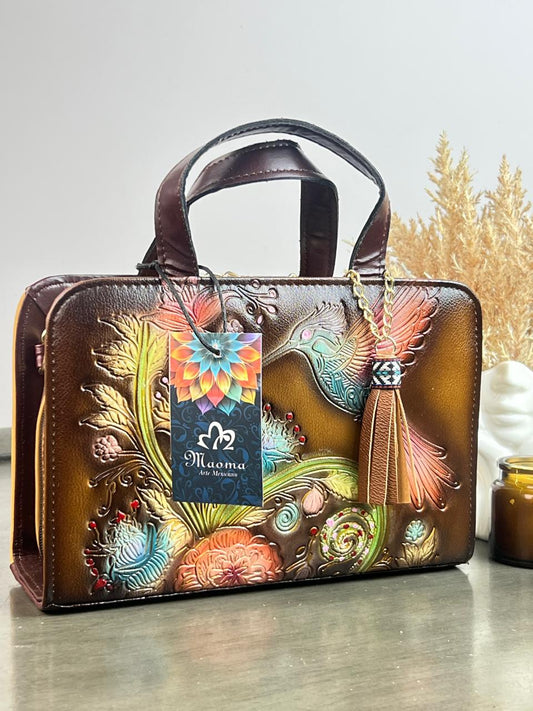 MAOMA CROSSBODY MARRON COLIBRÍ AZUL/NARANJA