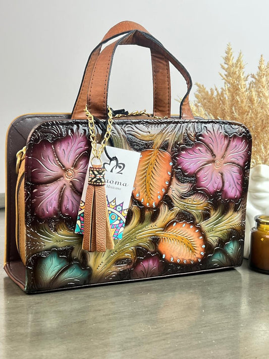 MAOMA CROSSBODY NEGRO FLORES LILA /NARANJA