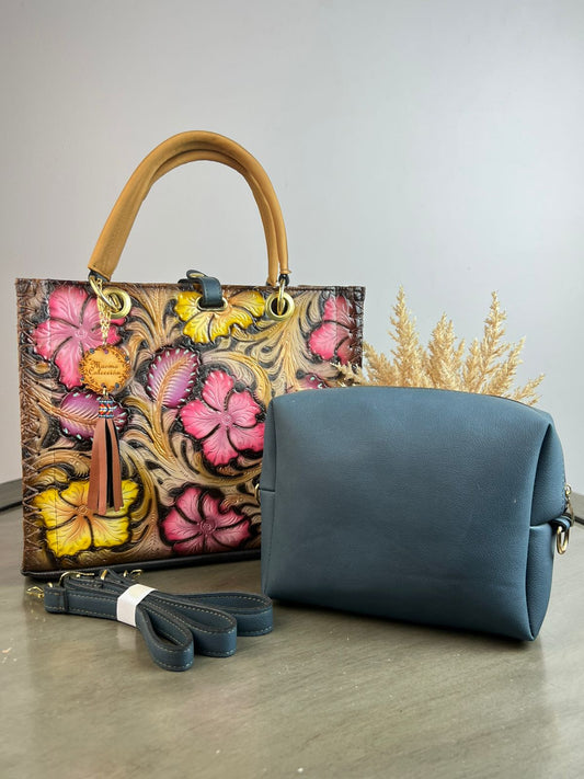 MAOMA GDE COMBO ANA FLORES Y HOJAS TONOS ROSA/AMARILLO
