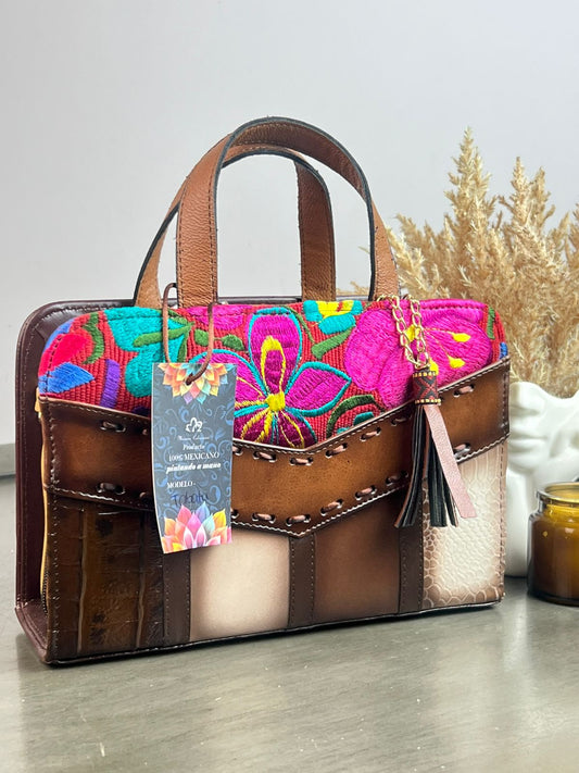 MAOMA CROSSBODY MARRON FRANJAS BORDADO F FIUSHA