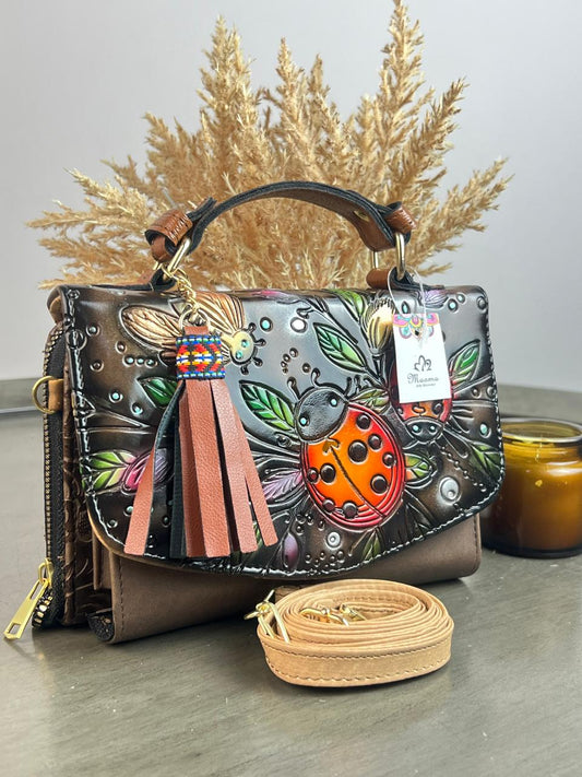 MAOMA DELIA DOBLE CATARINAS CHOCOLATE HOJITAS VERDE/LILA