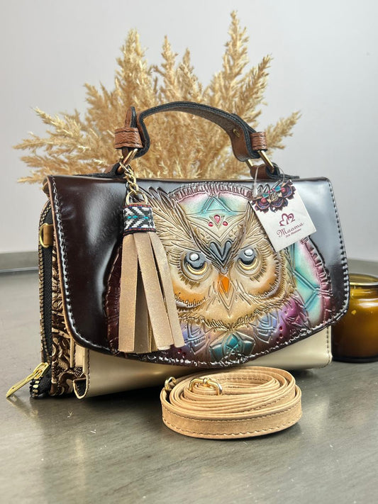 MAOMA DELIA DOBLE BUHO BEIGE TAPA CAFE/TONOS AZUL