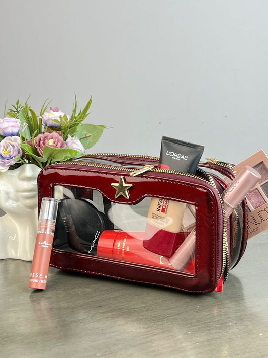 COSMETIQUERA DOBLE CIERRE MICA VINO CHAROL