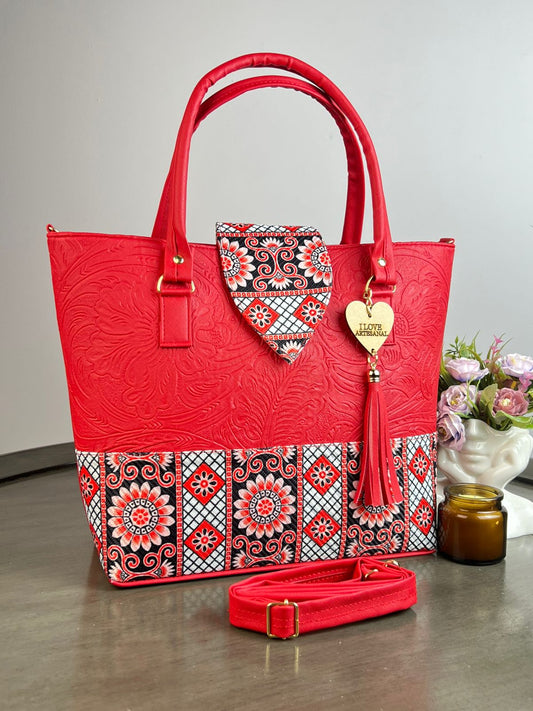 YUTE MODELO FRANJA ROJO/GRECAS Y FLORES