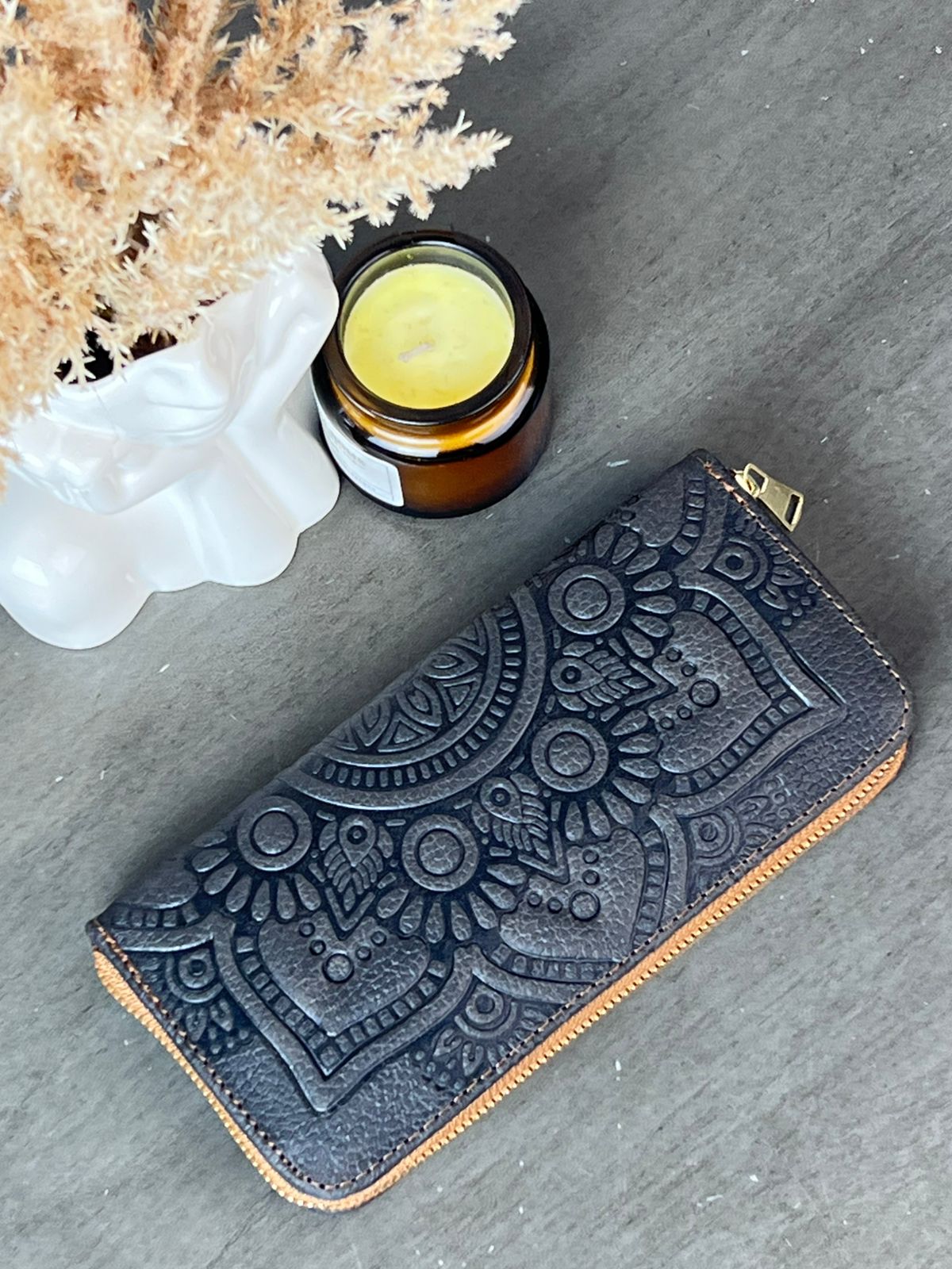 CARTERA 1 CIERRE MANDALA NEGRO TEXTURA