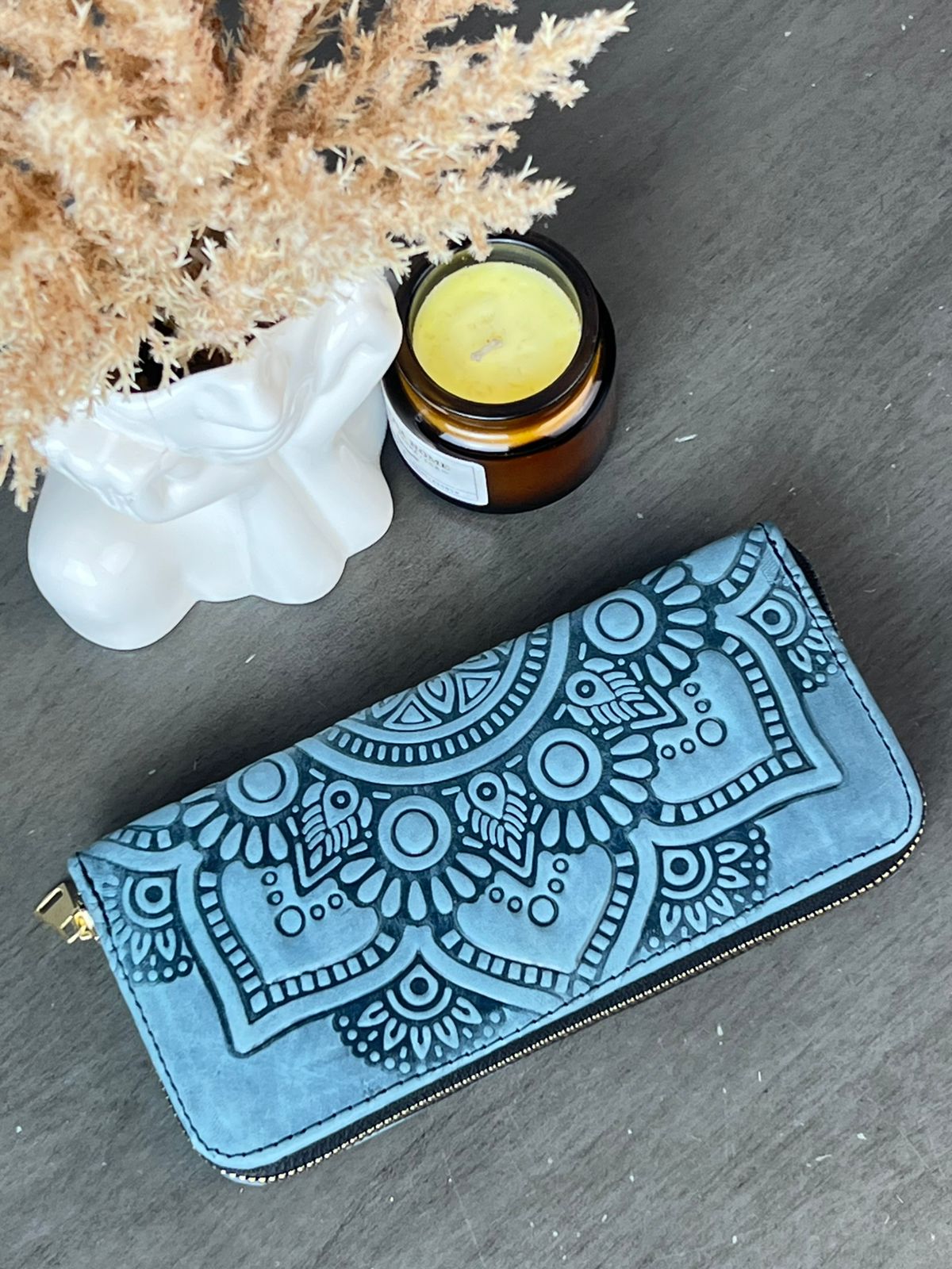 CARTERA 1 CIERRE MANDALA AZUL GRISACEO