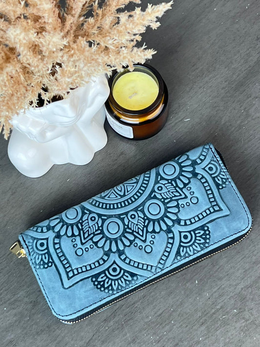 CARTERA 1 CIERRE MANDALA AZUL GRISACEO